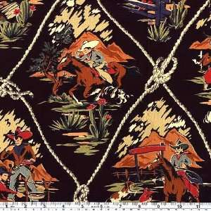  45 Wide Alexander Henry Roping Ranch Scenic Black Fabric 