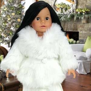 Dress Doll Coat in Creamy White Fur fits American Girl Dolls, Fashion 