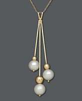   Pearl Necklace, 14k Gold Cultured Freshwater Pearl and Bead Pendant