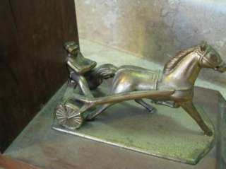 HORSE AND JOCKEY BOOKENDS Book Ends JOHN VARBLE Vtg Brass BUGGY 