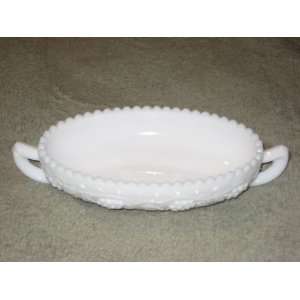 Vintage Imperial Milk Glass Grape Pattern Handled 6 x 3 1/2 Inch Nappy 