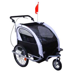 2IN1 DOUBLE KIDS BABY BIKE BICYCLE TRAILER STROLLER BLACK JOGGER 