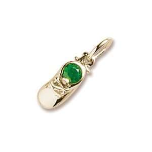   Charms Baby Shoe Charm with Simulated Emerald, Gold Plated Silver