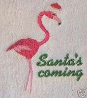 Christmas Pink Flamingo towel, Santa towel, Holiday  