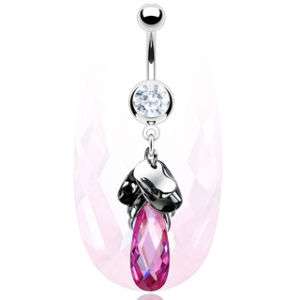 Wavey Rounds & Pink Marquise Dangling Navel Belly Ring  