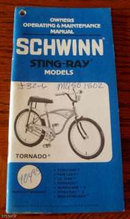 SCHWINN STINGRAY BICYCLE OWNERS OWNERS MANUAL 1979  