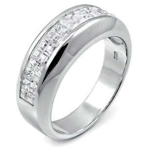  Sterling Silver CZ Mens Wedding Band Ring 