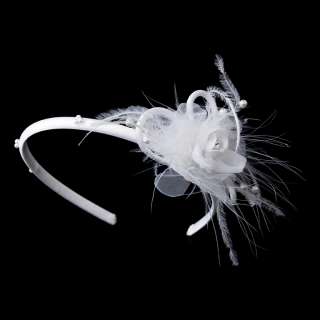 White Flower Feather Bridal Headband Tiara  