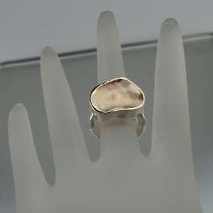   Organic handcrafted Brushed Gold Silver Ring 7.5 (I r143)  