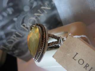 NEW $170 Lori Bonn Brushed Gold Quartz Pear Ring 8  