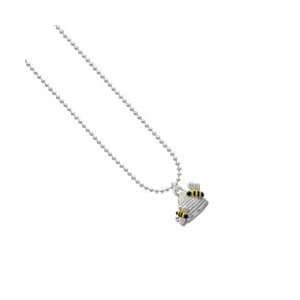   Beehive with 2 Bumble Bees Ball Chain Charm Necklace [Jewelry