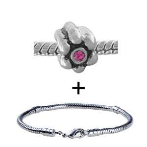 Daisy Flower Purple Rhinestone Birthstones Jewelry Bracelet Fits 