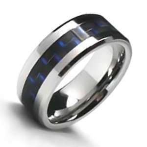 Bling Jewelry Mens Tungsten Carbide Ring Black & Cobalt Blue Carbon 