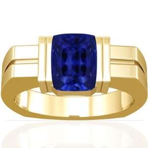    14K Yellow Gold Emerald Cut Blue Sapphire Mens Ring Jewelry