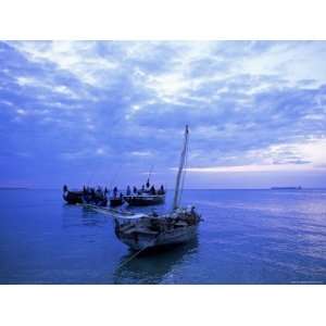 Fishing Boats on the Indian Ocean at Dusk, off Stone Town, Zanzibar 