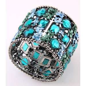   Jewelry Antique Blue Mixed Acrylic Jewelry Flower Cuff Bangle Bracelet