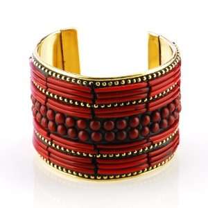  Brass and Red Tone Gypsy Inspired Cuff Bracelet Jewelry