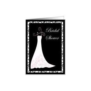  Bridal Shower Invitation Cards, white dress on black background 