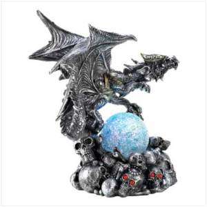 ARMORED DRAGON & SKULL WITH LED GLOBE CENTERPIECE NEW  