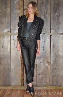   Black Leather High Waist Skinny Slim Cigarette Biker Pants Chic Size 6