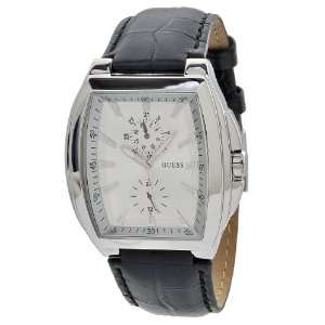   Steel Case, Silver Dial, Black Leather Strap Watch Guess Watches
