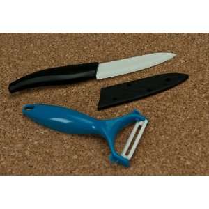 White Ceramic Knife with Sheath and Peeler Set  Kitchen 