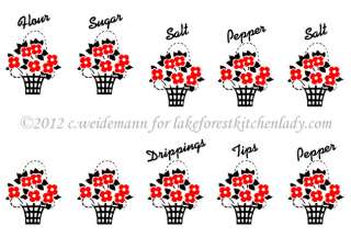RANGE SET Replacement Decals for Vintage Milk Glass Spice Jars Red 