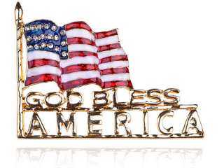   Blue Enamel USA Patriotic God Bless America Flag Rhinestone Pin Brooch