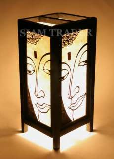 White Face of Buddha Gold Leaf Thai Saa Paper Wood Lamp  