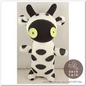 Handmade White Black Dots Sock Monkey Cow Stuffed Animals Doll  