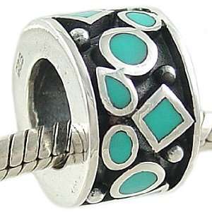  Chunky Turquoise Sterling Silver Bead Fits European Charm Bracelet 