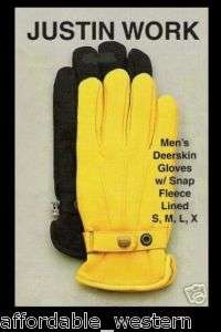 New JUSTIN  MENS INSULATED Leather GLOVES  Deerskin  