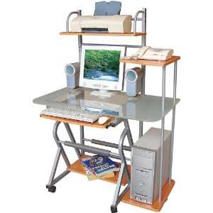  Tiered Mobile Computer Desk with Pullout Keyboard Tray [HR 