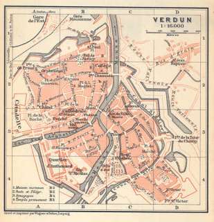 FRANCE VERDUN. Antique Town Atlas Map Plan. 1909  