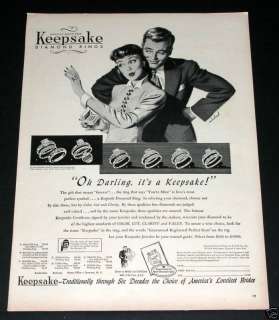 1949 OLD MAGAZINE PRINT AD, KEEPSAKE DIAMOND WEDDING RING SETS  