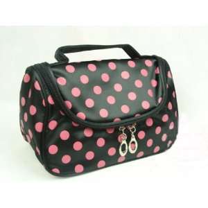     Black with Pink Dot Travel Toiletry Cosmetic Makeup Bag Organizer