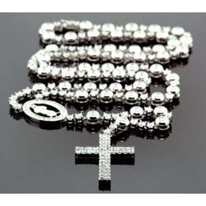  Mens White Crystal Cross Rosary Necklace Jewelry