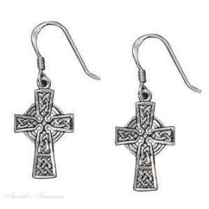  Sterling Silver Celtic Cross Dangle Earrings Jewelry