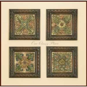   Set Of Four (4) Decorative Floral Metal Wall Plaques