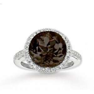  Elegant 14k White Gold Smokey Quartz Diamond Ring: Jewelry