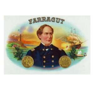  Farragut Brand Cigar Box Label, David Farragut, Admiral in 