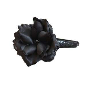   Sequin Headband in Black Rose with Metallic Black Rose Flower: Beauty