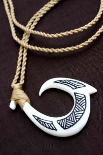 NEW Hawaiian Hawaii Jewelry Tribal Fish Hook Bone Carved Necklace 