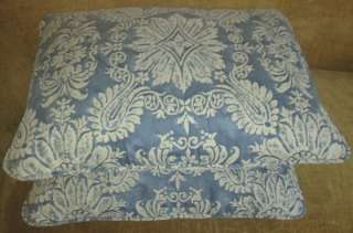 Fortuny Fabric Designer Custom Throw Pillows Pair New Blue Ivory Set 2 