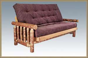 Log Futon Solid Pine Couch Wood Futon Inner Spring Mattress  