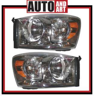 New Pair Set Headlights Headlamps Assembly SAE DOT 07 09 Dodge Ram 