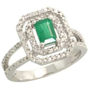   Cut Diamonds & 0.59 Carat (6x4mm) Emerald Cut Emerald Stone, 1/2 in