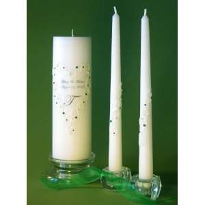  Emerald Personalized Crystal Lace Unity Candle and Taper 