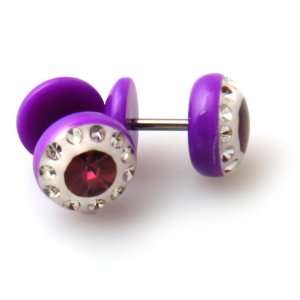  Purple Acrylic 16g Fake Plugs with Gem Stones: Jewelry