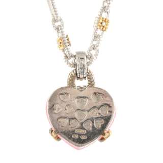 Judith Ripka 18k Gold & SS Diamond Carved Pink Quartz Necklace  